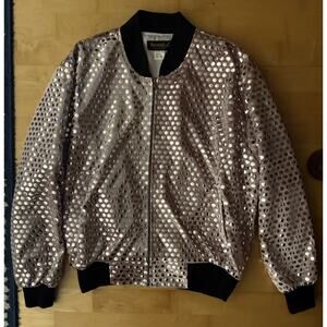 Monaliza Studded Pink Silver Sparkle Bomber Jacket Lined M